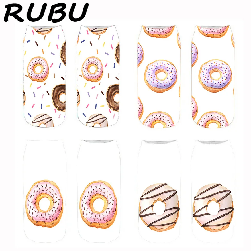 

Модные женские носки RUBU до щиколотки, милые короткие носки с пончиком, женские хлопковые белые забавные носки с 3D-принтом Meias 5D1