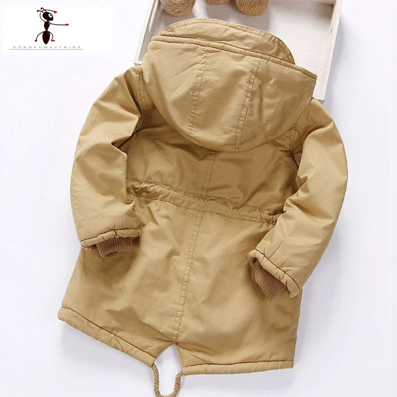 Зимние детские хлопковые меховые плисовые куртки с капюшоном и длинным рукавом