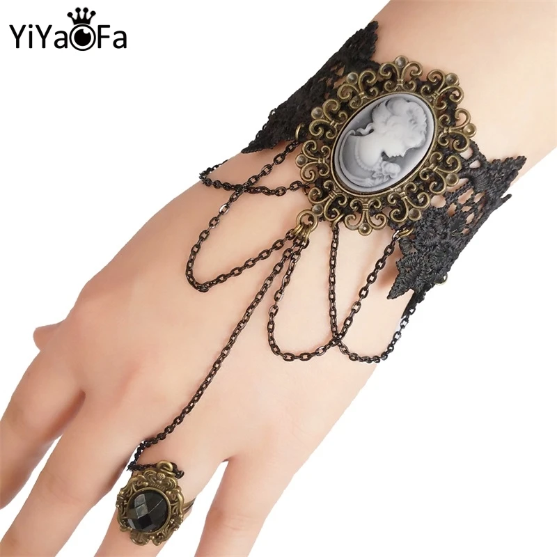 Готический винтажный браслет YiYaoFa для женщин, аксессуары, кружевные браслеты, женские Украшения на запястье, ювелирные изделия ручной работы для вечерние, LB-07