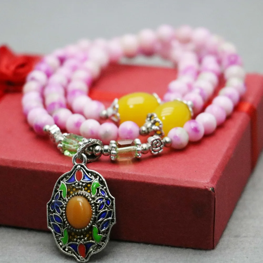 Новый Этнический стиль ярко розовая естественная искусственная ручная цепочка