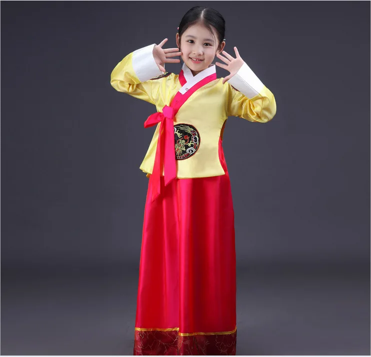 Embroidered Children's Korean princess dress Chinese minority costumes girls korea traditional hanbok stage performance |