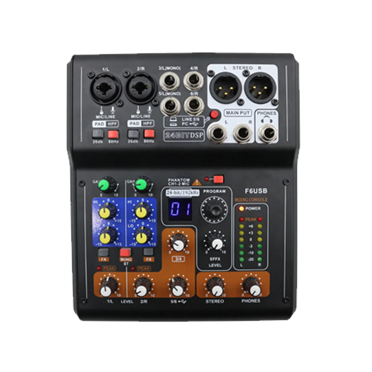LEORY Mini 6 каналов аудио DJ Караоке микшер микшерный пульт с высоким качеством DSP эффект 16 типов для ПК аудио KTV встречи