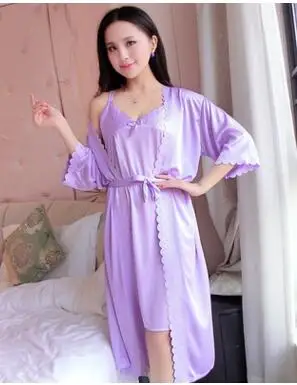 Style2 2 шт./компл. Женское ночное белье шелк льда атласные ночные рубашки для Женский пеньюар сексуальное ночное платье Ночная рубашка B-5393 - Цвет: Style2
