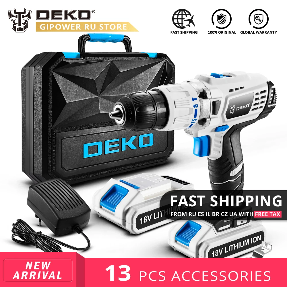 DEKO GCD18DU3 DC 18 в электрическая отвертка аккумуляторная дрель ударная мощность Драйвер литиевая батарея 13 мм 50Н. М 2 скорости для деревообработки