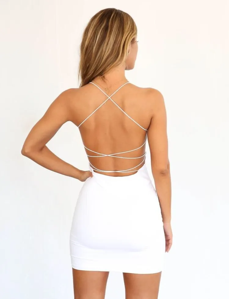 

BKLD New 2019 Summer Party Dress Women Spaghetti Strap Bandage Backless Dress Woman Party Night Clubwear Bodycon Mini Dress