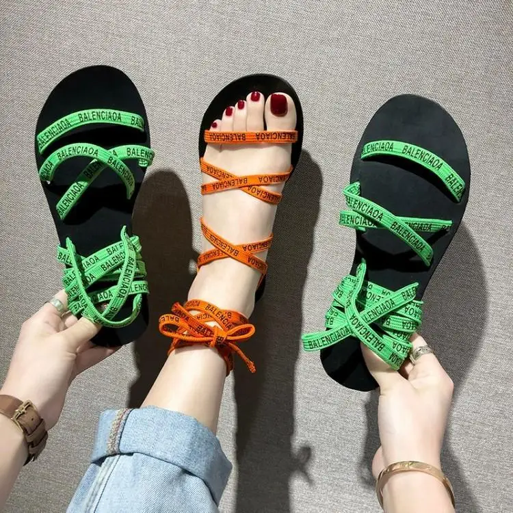 Women Flats Sandals Open Toe Jelly Shoes Summer Ladies Vintage Roman Buckle Strap Beach Woman | Обувь