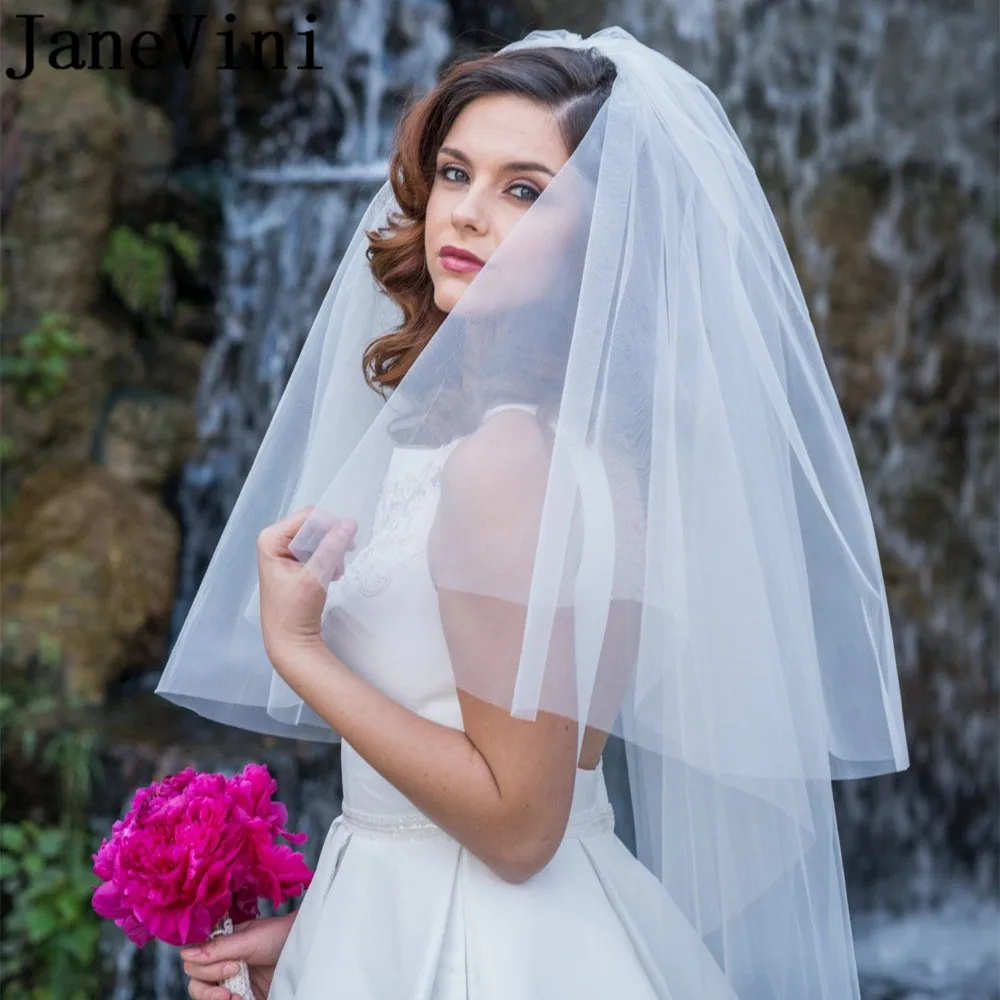 JaneVini 2 слоя свадебная фата невесты цвета слоновой кости два вуаль короткая с