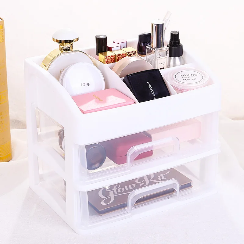 2 layer-white Ящик для косметики, коробка для хранения, настольный шкаф для хранения ювелирных изделий, отделочные ящики для хранения, прозрачный туалетный столик, полка - Цвет: 2 layer-white