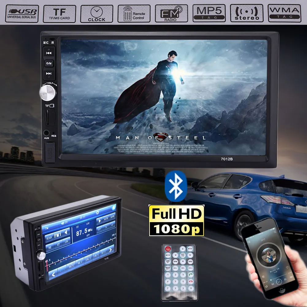 Автомобильный комплект FM Hands Free USB 2 0 Премиум AUX сенсорный экран 1080 P DC 12 В в HD Bluetooth