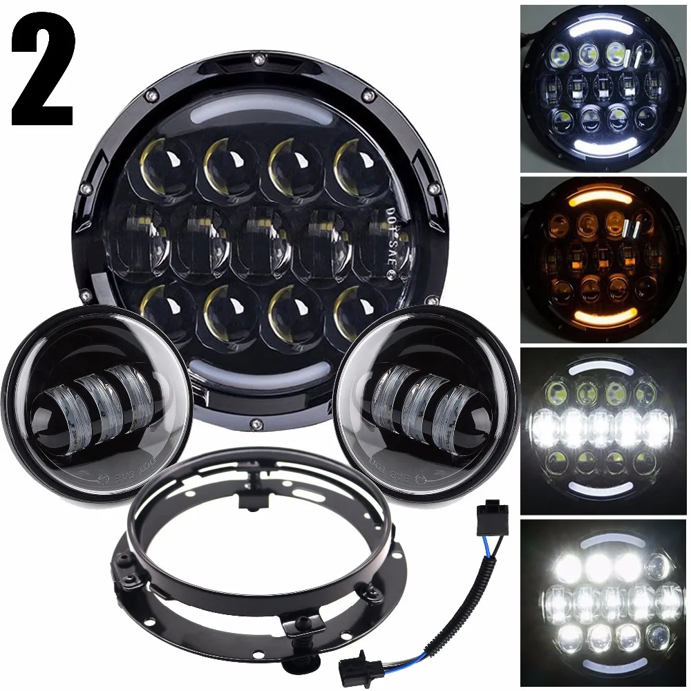 HJYUENG 7 &quotполная СВЕТОДИОДНАЯ Фара Full Angel Eyes DRL + 2 шт. светодиодные фары и переходное