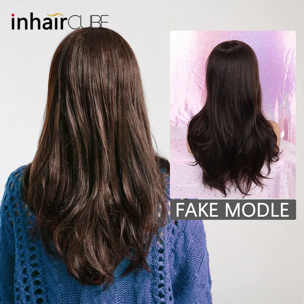 Парик Inhair Cube 24 дюйма из натуральных синтетических волос длинные волнистые черные