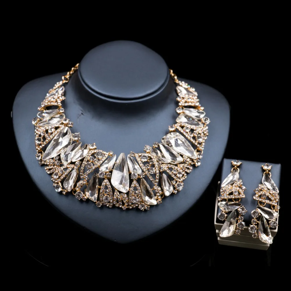 Женский ювелирный комплект из колье и серёг с австрийским кристаллом|dubai gold jewelry
