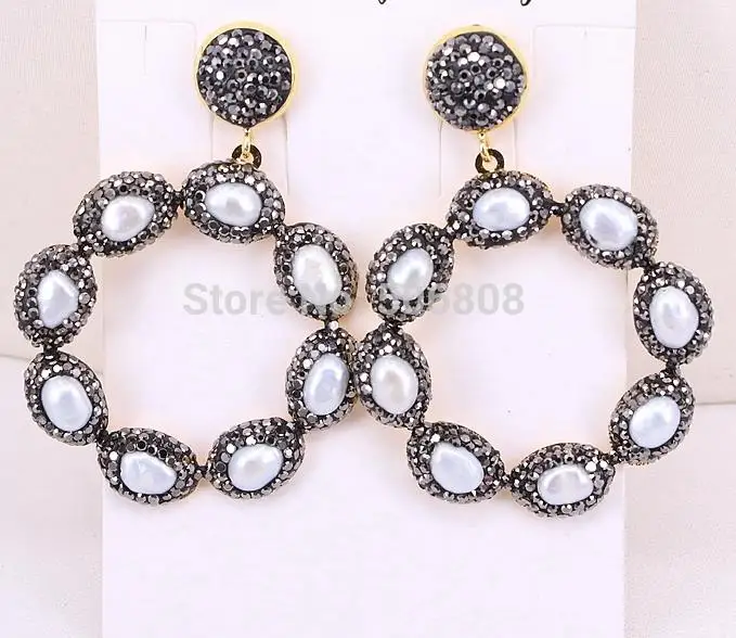 Black rhinestone 5 пар ZYZ302-7448 Богемия горный хрусталь, жемчуг серьги круг для Для женщин мотаться из бисера обручи Серьги с жемчугом для Свадебная вечеринка - Окраска металла: Black rhinestone