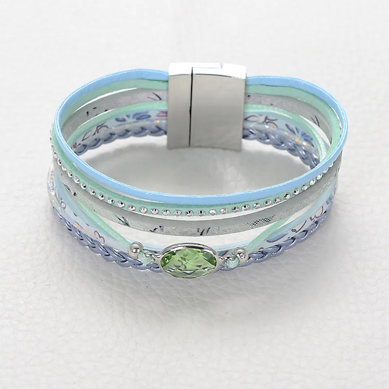 Miasol Trendy Leather Bracelet Rhinestone Wrap Multilayer Crystal Bracelets&ampBangles for Women Feminino Pulseras Mulher Jewelry |
