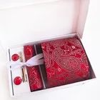 Роскошные мужские шелковые галстуки Пейсли Цветочные Галстуки Набор для мужчин галстук запонки Hanky зажим для галстука подарочная коробка набор Свадебная Упаковка подарок
