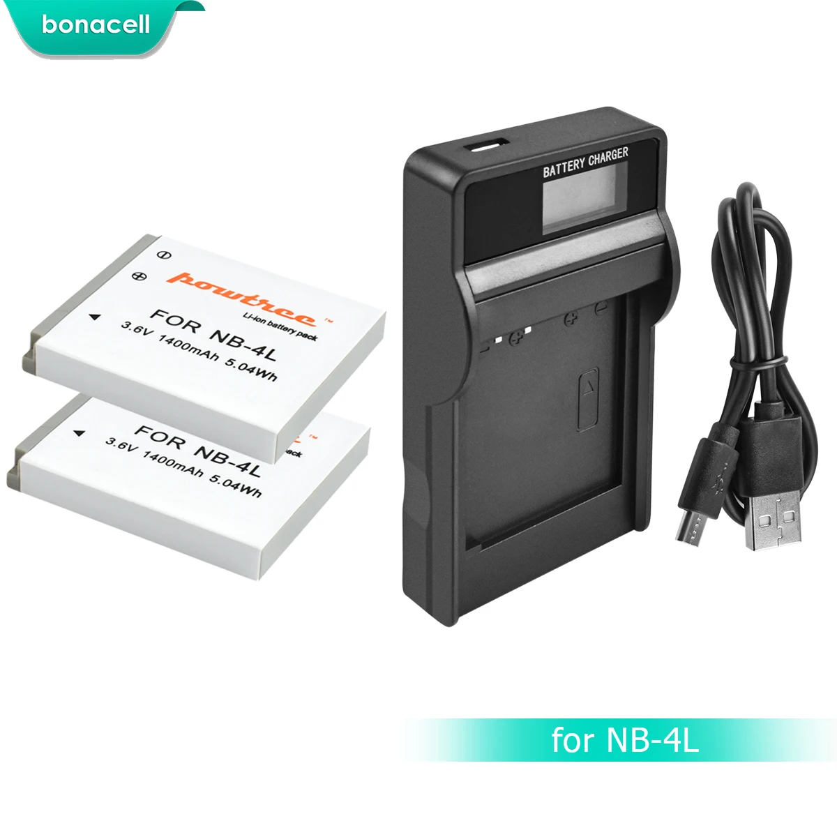 Bonacell 1400 мА/ч, NB-4L NB4L NB 4L Батарея акумуляторная батарея+ ЖК-дисплей Зарядное устройство для Цифрового Фотоаппарата Canon IXUS 30 40 50 55 60 65 80 100 PowerShot SD1000 1100 L10 - Цвет: 2 Pack Battery