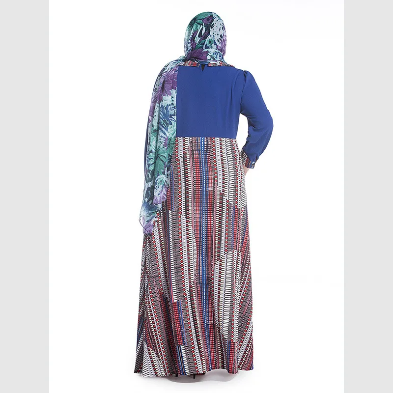 2019 женское мусульманское платье abaya большие размеры 7XL голубое воротник Питер Пэн