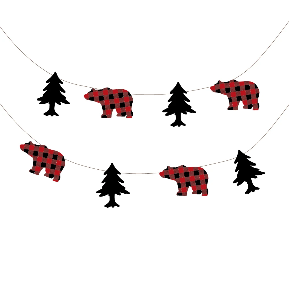 Lumberjack вечерние Висячие баннеры, баннеры для детей на день рождения, рождественские украшения, плед, медведь, дерево, вечерние принадлежности