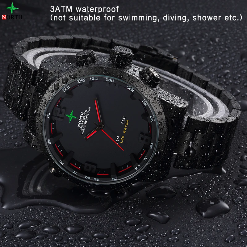 NORTH Men's Watches LED Military Digital Sports Quartz Watch Fashion Waterproof Stainless Steel Clock | Наручные часы