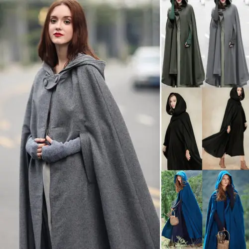 Женское свободное шерстяное пончо зимнее теплое пальто длинный плащ парка