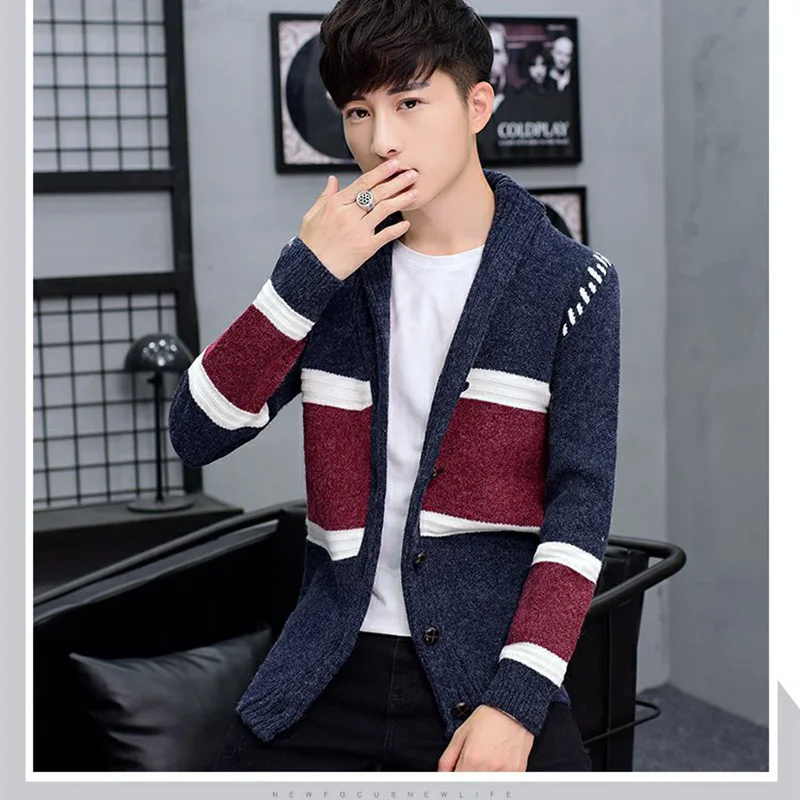 Новый модный свитер Для мужчин отложной воротник Solid Slim Fit Вязание свитера