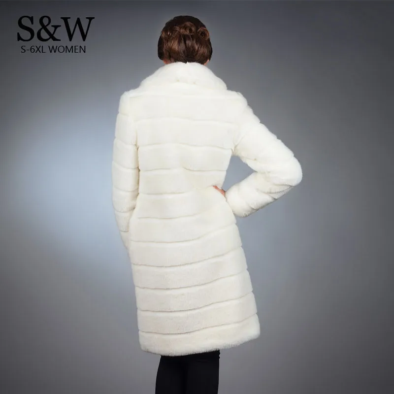 

S-5XL Plus Size Women White Long Fur Coat Faux Mink Fur Coats and Jackets Fashion Stripe Rabbit Fur Winter Overcoat With Belt
