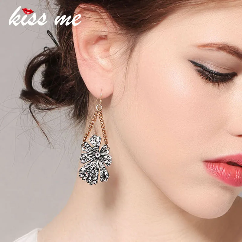 Женские серьги подвески с кристаллами KISS ME Винтажные из сплава в Корейском стиле