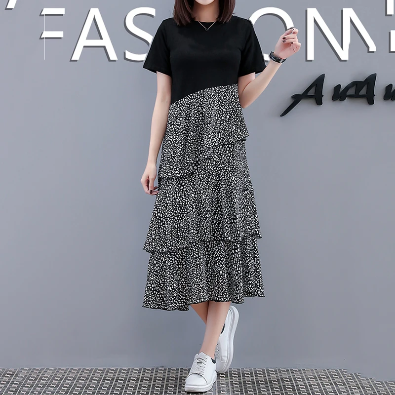 

2019 summer new large size women's loose thin belly cover polka dot A284