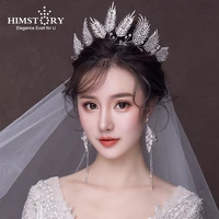 rhinestone feather crown for bride women headpiece crystal tiara crown wedding hair accesssories baroque bride headdress