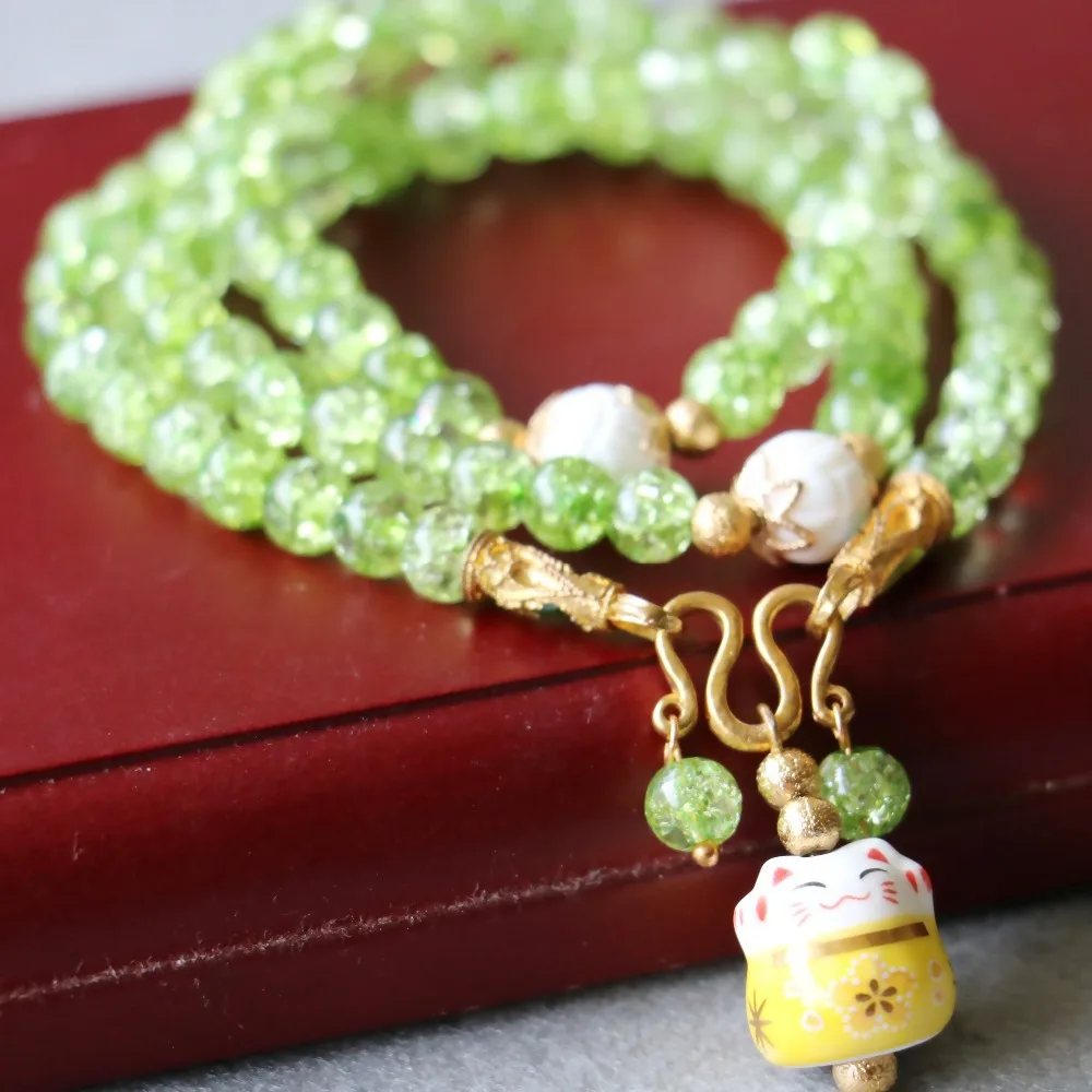 Новый (мини заказ 1) 6 мм Burst Pattern хрустальные браслеты керамические Lucky Cat Подвески