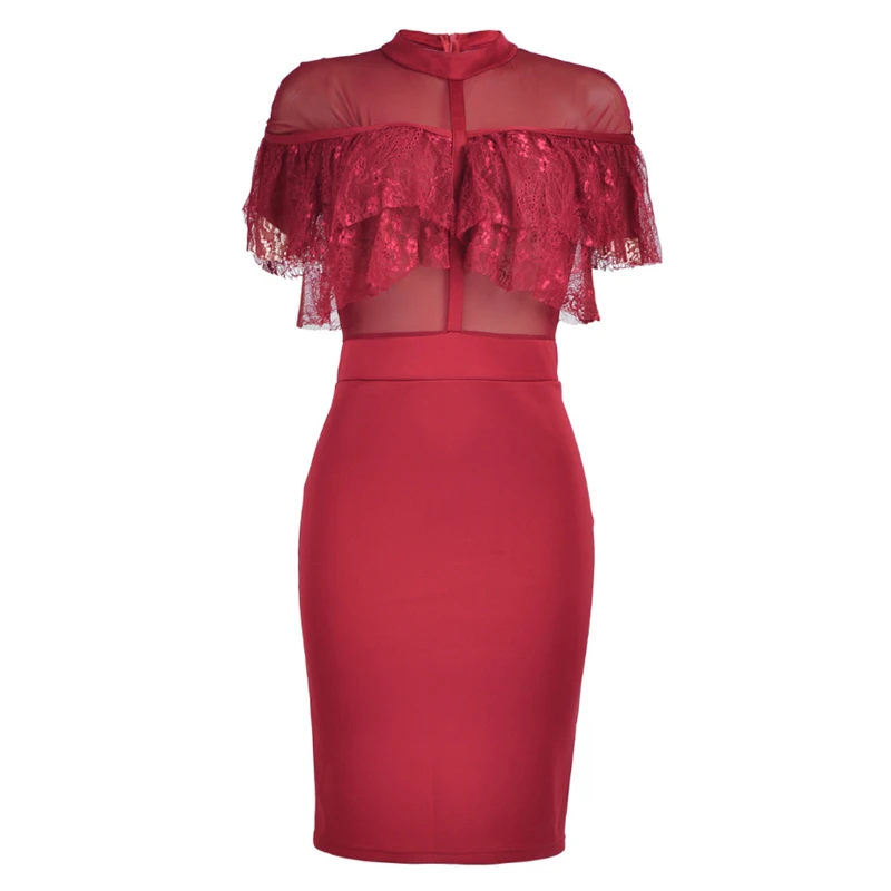 Женское платье-карандаш с коротким рукавом Красное Облегающее Сетчатое платье