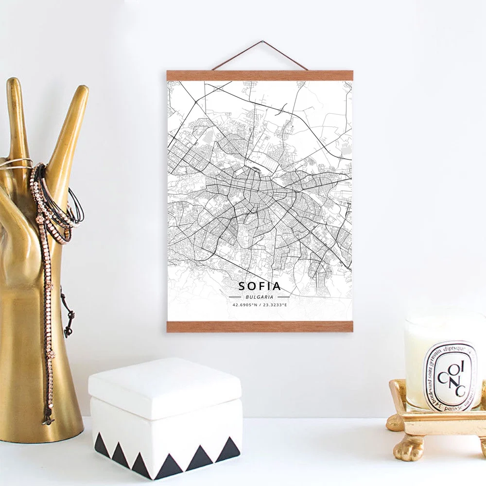 София Болгария Карта города деревянная рамка холст живопись домашний декор