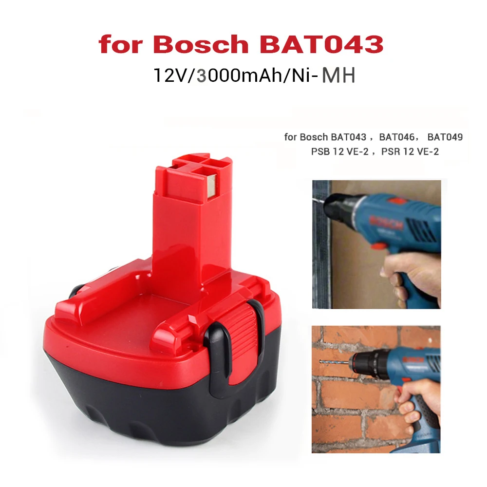 12 В 3000 мАч сменный никель металлогидридный аккумулятор для Bosch дрель GSR VE 2 GSB PSB BAT043