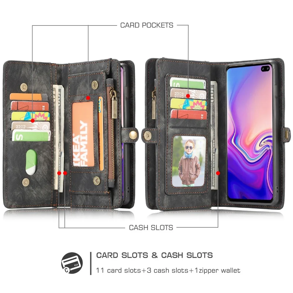 Магнитный чехол книжка 2 в 1 для Samsung Galaxy S10 съемный из натуральной кожи бумажник E