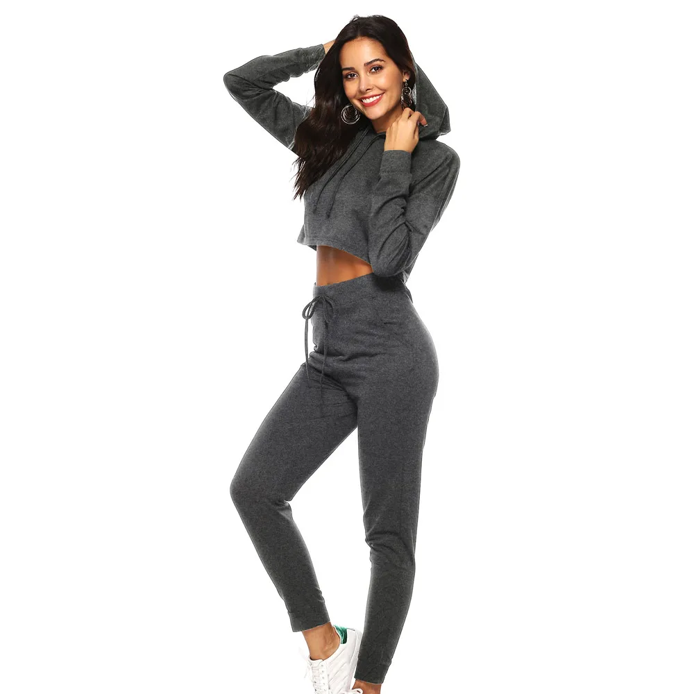 Winter New Arrival Fashion 2Pcs Women Solid Tracksuit Sweatshirt Long Pants Sport Lounge Wear Matching Suit Sets 2019X1 | Женская одежда