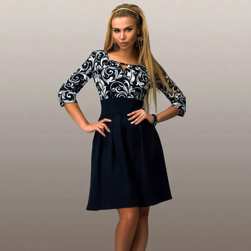 Новый 2017 Женщины Лето Повседневный Dress Половина Рукавом Печати Офис Рубашки