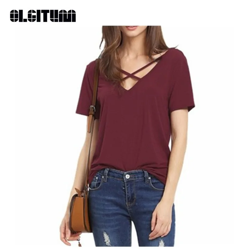 

Женская футболка OLGITUM, базовая свободная футболка с треугольным вырезом, лето 2018