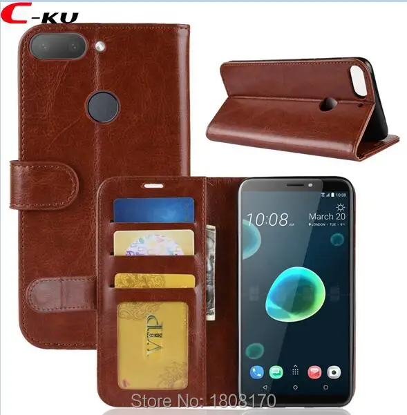 Сумка из кожи C-Ku Crazy Horse Wallet для HTC Desire 12 Plus Essential Phone PH-1 Wiko View 2 Pro с отделением для фотографий и подставкой для телефона 100шт.