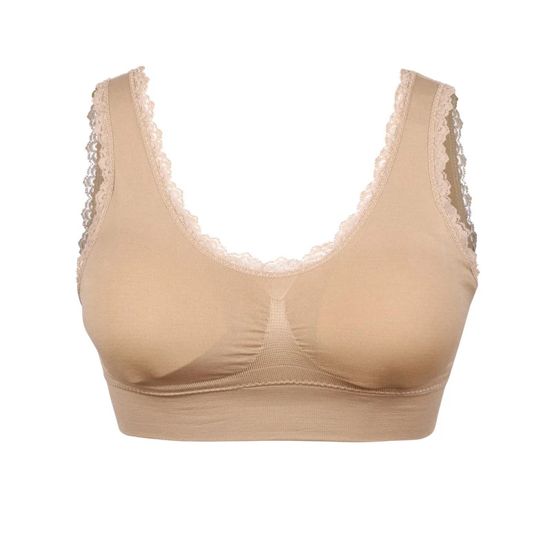 WANAYOU Lace Solid Sports Bra,Plus Size XXL XXXL U Back Seamless Sports Bra Top,Padded Wirefree Breathable Yoga Bra for Women - Цвет: 60016 Lace Flesh