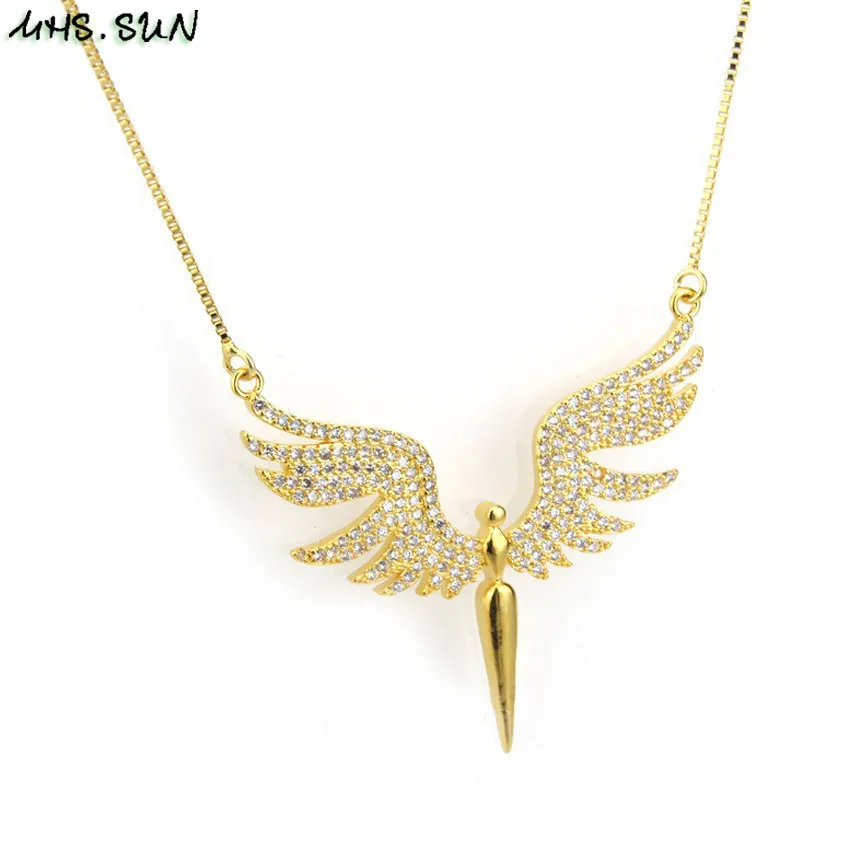 MHS. SUN Zircon Angle Wings ожерелье и подвеска модное золото/черный кубический цирконий ювелирные изделия звено цепи ожерелье для женщин/мужчин подарок 1 шт