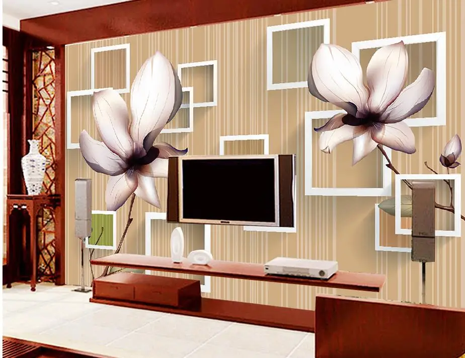 3d обои на заказ трехмерная коробка магнолии цветок отражение фона настенные