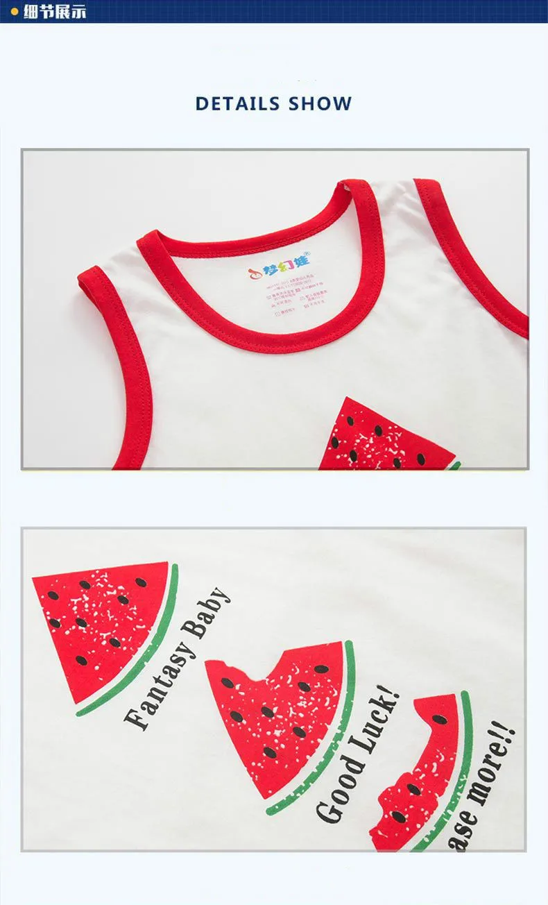 T Shirt for Boys Fruit Watermelon Cotton Baby Girl Boy Animals Duck Fox Sleeveless Tops Tee Summer Children's Clothes 0-6Y