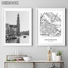 Постер с картой города Амстердам, Настенная картина черного и белого цвета, Декор для дома, карта Нидерландов, украшение для гостиной в скандинавском стиле