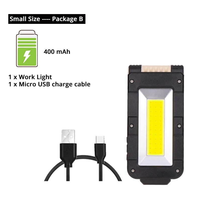 Small size-Package B USB Перезаряжаемый COB рабочий светильник, портативный светодиодный светильник-вспышка с регулировкой на 180 градусов с магнитным креплением, подходит для кемпинга - Испускаемый цвет: Small size-Package B