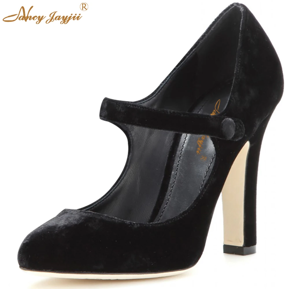 

Women Black Pointed Toe Suede High Heels Pumps Mary Janes Genuine Leather Shoes Woman Zapatos Mujer Tacon Sapato Large Size 4-16