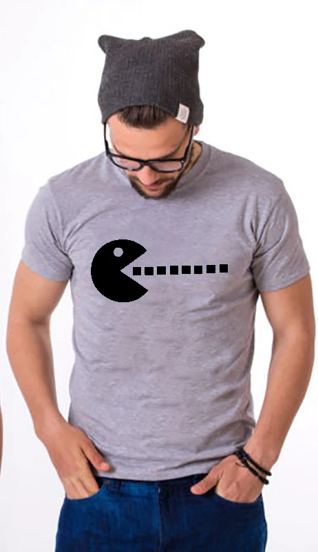 Футболка, парная одежда, футболка, Pacman, для мужчин и жены, футболка, Pacman, графическая забавная футболка, s Valentine, свадебный подарок для мужчин - Цвет: M GRAY
