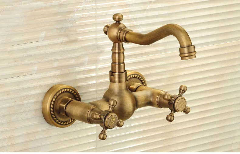 Настенный антикварный 360 Поворотный медный двойной ручкой носик кухонный