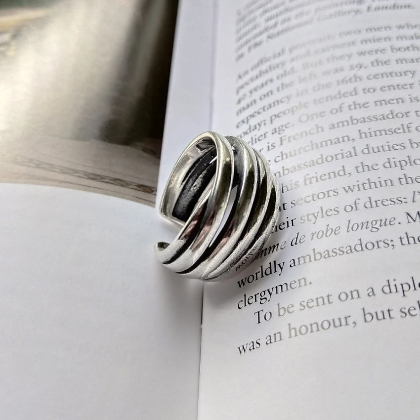 Женское многослойное кольцо из серебра 925 пробы с регулируемым размером|Кольца| |