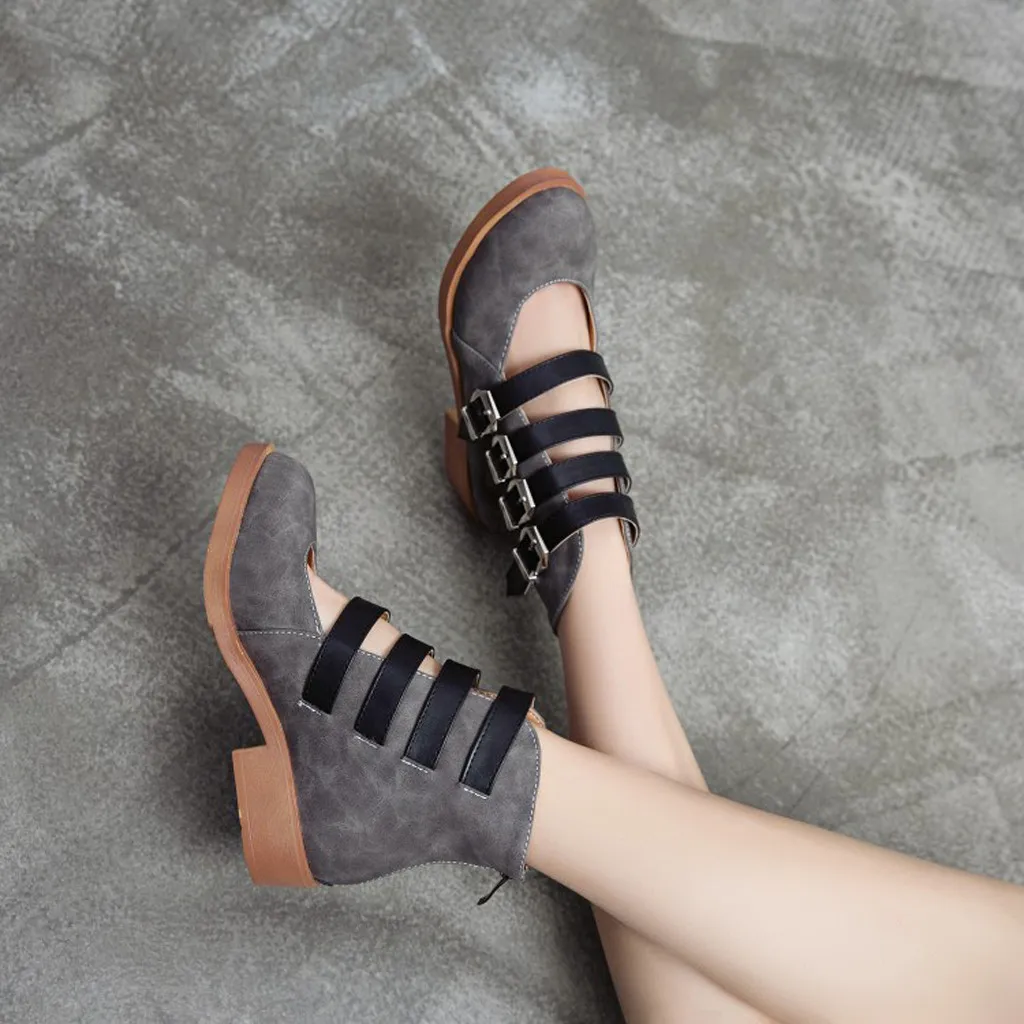 Spring Summer New Women's Summer Retro Ankle Buckle Back Zipper Square Heel Shoes Fashion Sandals for Women Streetwear