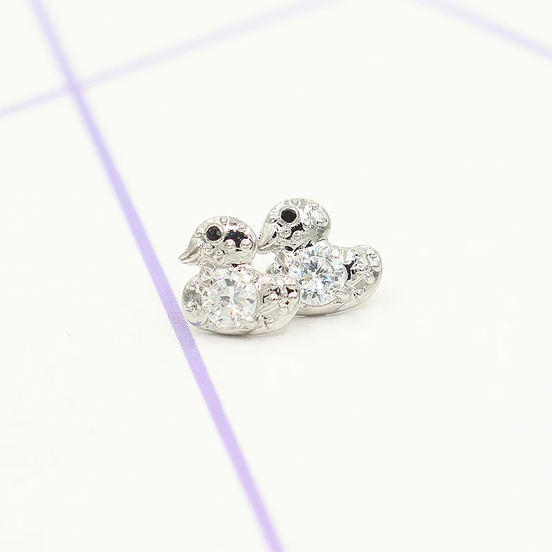 Cute Duck Shining Fashion Women Jewelry Kid Style Crystal Rhinestone Stud Earrings Female Bijoux Wholesale girl Gift C085 | Украшения и